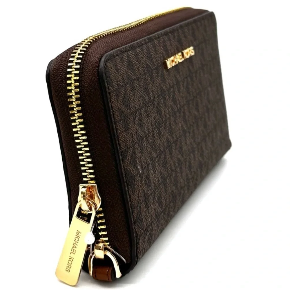 Michael Kors JST Flat MF Phone Case Wallet Brown Leather